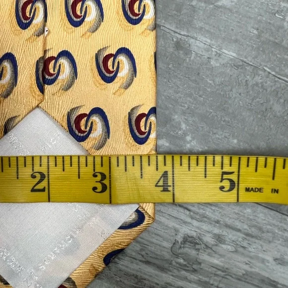J.Z. Richards Yellow w/ Blue, Red & Tan Pattern Silk Tie - Picture 4 of 4